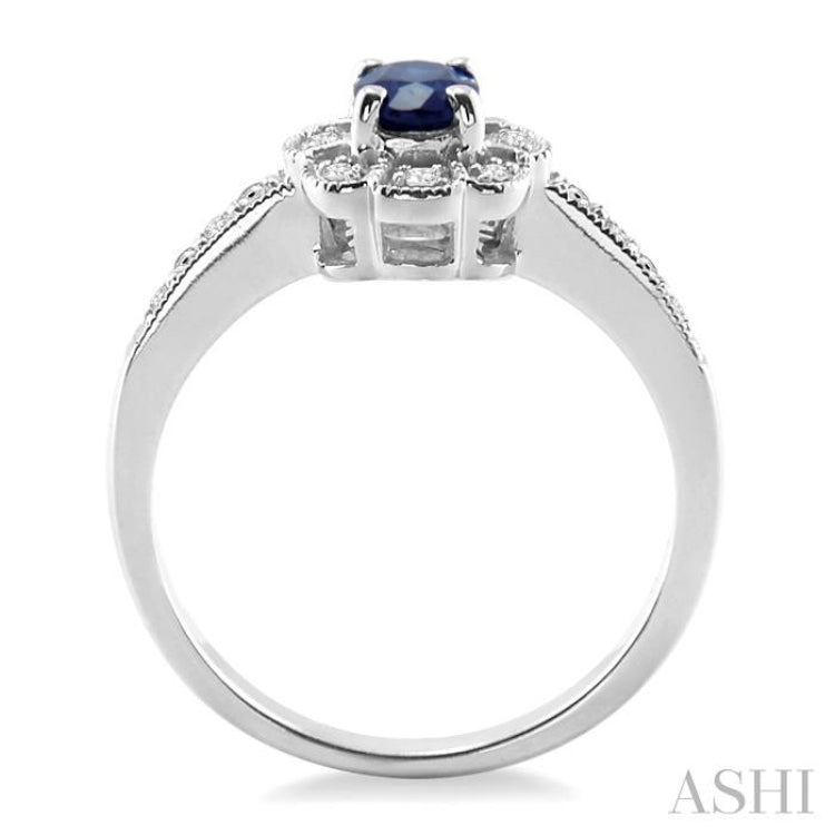 6x4  MM Oval Cut Sapphire and 1/20 ctw Single Cut Diamond Ring in Sterling Silver