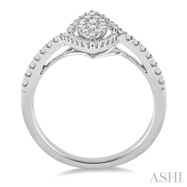 1/2 Ctw Marquise Shape Round Cut Diamond Lovebright Ring in 14K White Gold