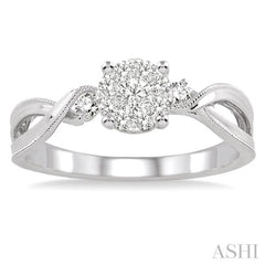 1/3 Ctw Round Cut Diamond Lovebright Engagement Ring in 14K White Gold