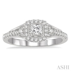 1/2 Ctw Diamond Engagement Ring with 1/5 Ct Princess Cut Center Stone in 14K White Gold