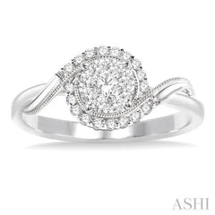 1/3 Ctw Round Cut Diamond Lovebright Engagement Ring in 14K White Gold