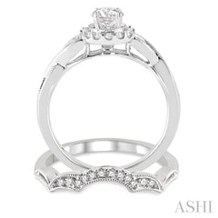 1/2 Ctw Diamond Wedding Set with 1/2 Ctw Round Cut Engagement Ring and 1/10 Ctw Wedding Band in 14K White Gold