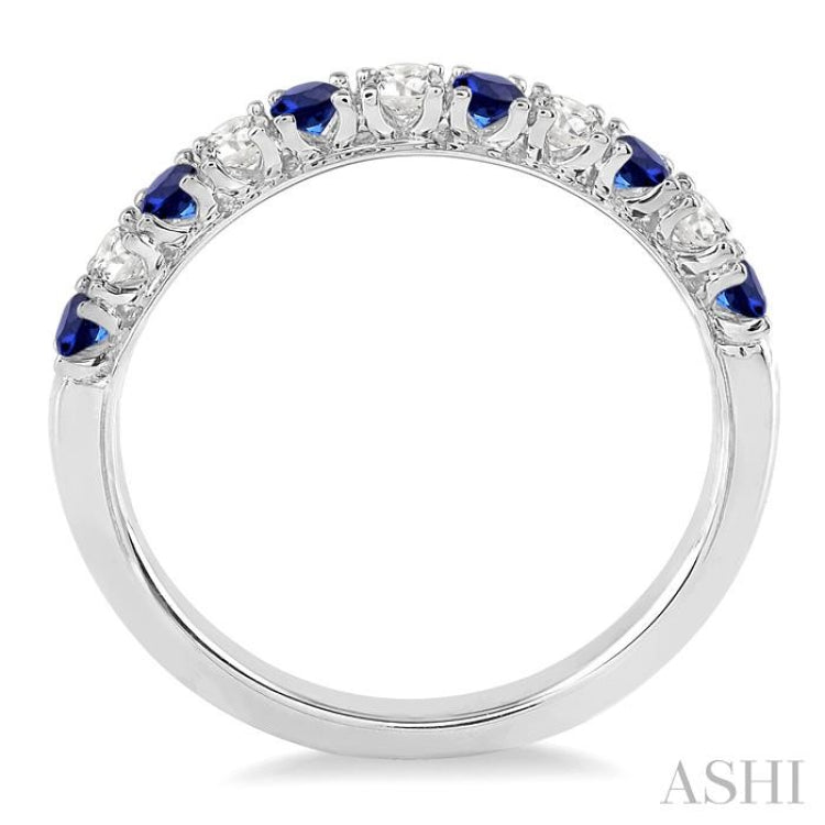 2.20 MM Round Cut Sapphire and 1/5 Ctw Round Cut Diamond Precious Band in 14K White Gold