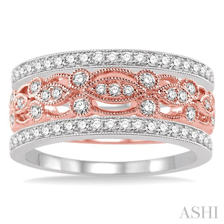 5/8 Ctw Round Cut Diamond Triple Band Set in 14K Rose and White Gold