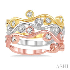 3/8 Ctw Round Cut Diamond Triple Band Set in 14K Tri Color Gold