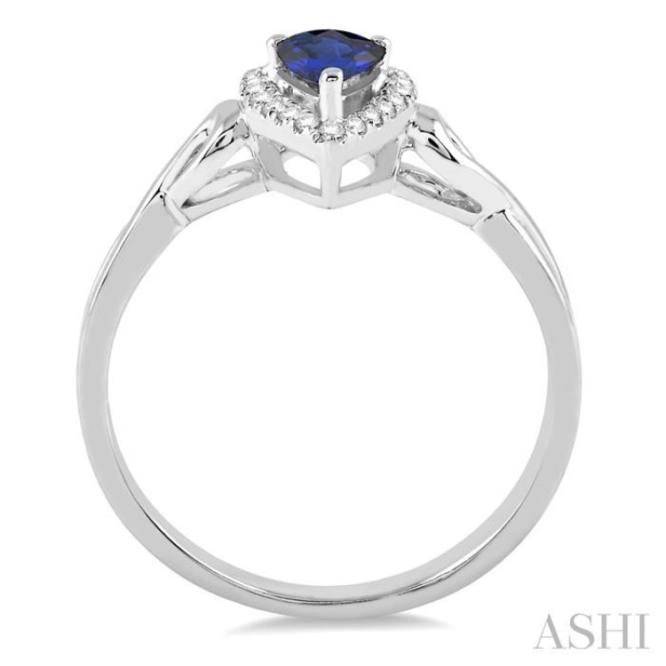 6x4 MM Pear Shape Sapphire and 1/10 Ctw Round Cut Diamond Ring in 10K White Gold