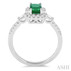 6x4 MM Octagon Cut Emerald and 1/2 Ctw Round Cut Diamond Precious Ring in 14K White Gold