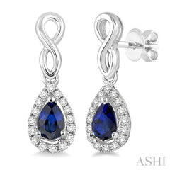 5x3 MM Pear Shape Sapphire and 1/6 Ctw Round Cut Diamond Earrings in 10K White Gold