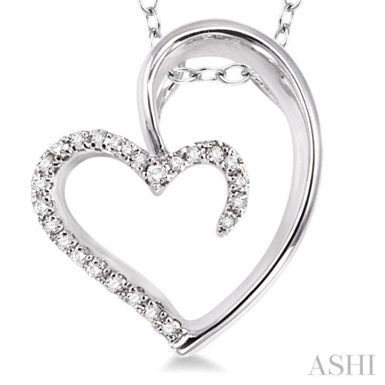 1/10 Ctw Round Cut Diamond Heart Shape Pendant in Sterling Silver with Chain