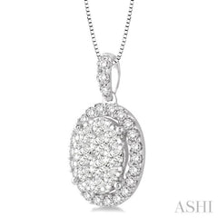 1 Ctw Oval Shape Diamond Lovebright Pendant in 14K White Gold with Chain