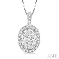 1/2 Ctw Oval Shape Diamond Lovebright Pendant in 14K White Gold with Chain