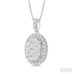 1/2 Ctw Oval Shape Diamond Lovebright Pendant in 14K White Gold with Chain