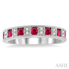 2.5 mm Round Cut Ruby and 1/10 Ctw Round Cut Diamond Precious Band in 14K White Gold