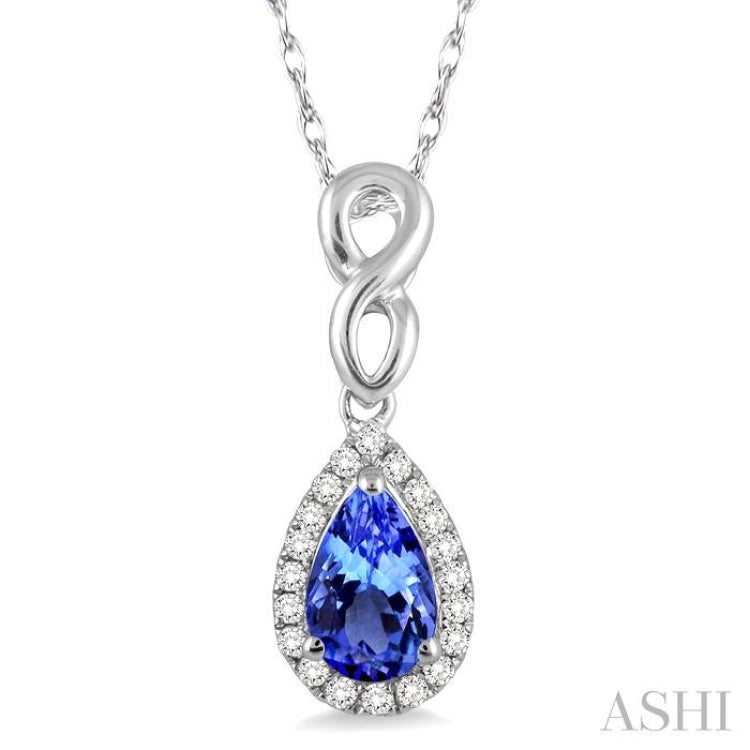 6x4 MM Pear Shape Tanzanite and 1/10 Ctw Round Cut Diamond Pendant in 14K White Gold with Chain