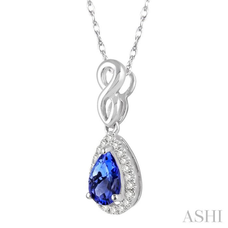 6x4 MM Pear Shape Tanzanite and 1/10 Ctw Round Cut Diamond Pendant in 10K White Gold with Chain