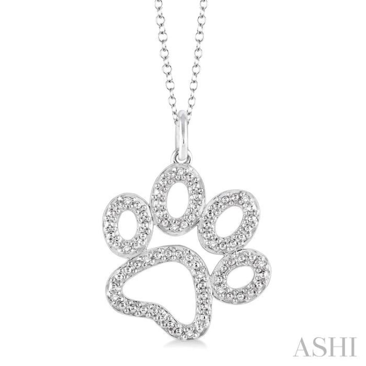 1/20 Ctw Round Cut Diamond Paw Pendant in Sterling Silver with Chain