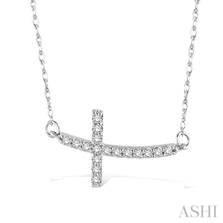 1/5 Ctw Round Cut Diamond Cross Pendant in 10K White Gold with Chain