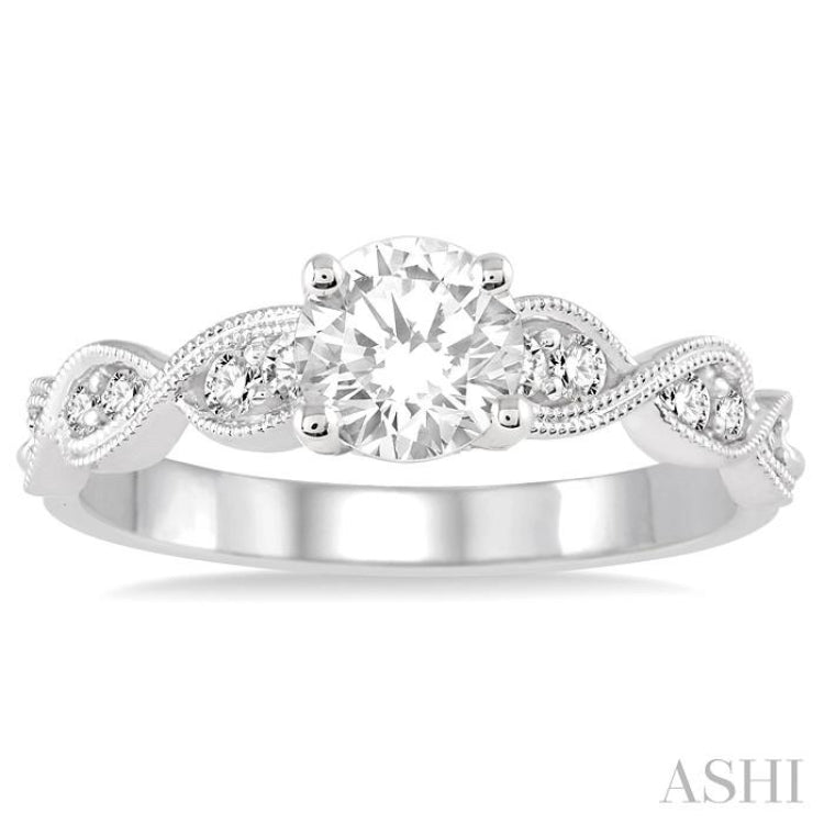 3/4 Ctw Diamond Engagement Ring with 1/2 Ct Round Cut Center Stone in 14K White Gold