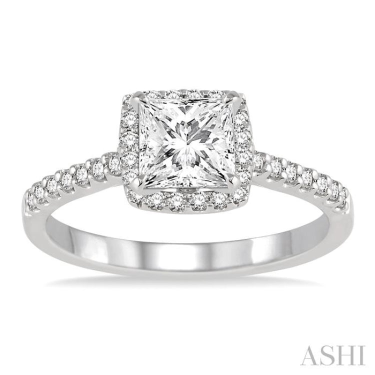 1/2 Ctw Diamond Engagement Ring with 1/4 Ct Princess Cut Center Stone in 14K White Gold