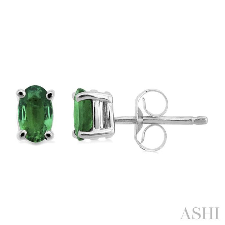 5x3 MM Oval Cut Emerald Stud Earrings in 14K White Gold