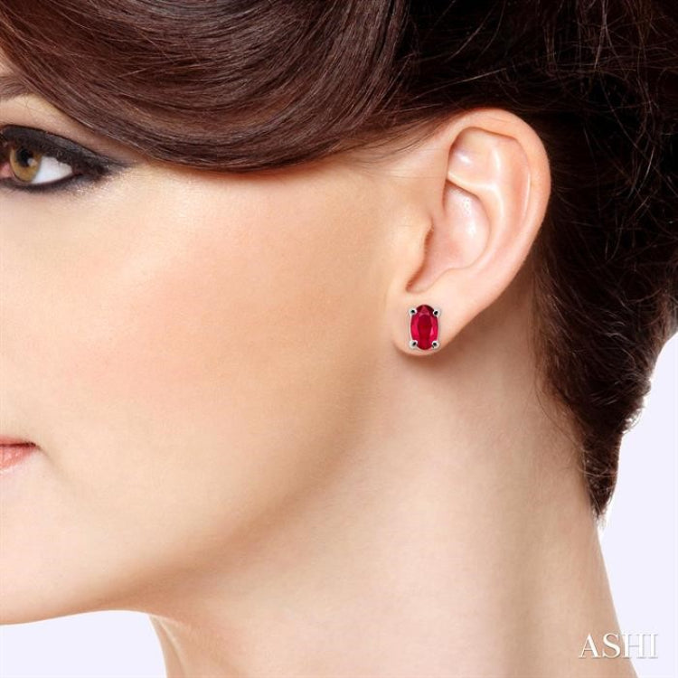 5x3 MM Oval Cut Ruby Stud Earrings in 14K White Gold