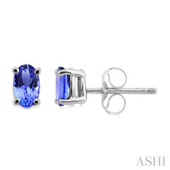 5x3 MM Oval Cut Tanzanite Stud Earrings in 14K White Gold