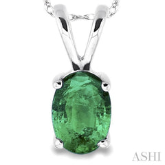 6x4 MM Oval Cut Emerald Pendant in 14K White Gold with Chain