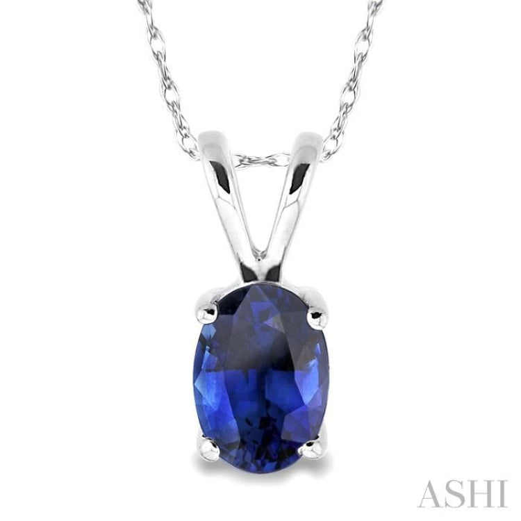 6x4 MM Oval Cut Sapphire Pendant in 14K White Gold with Chain