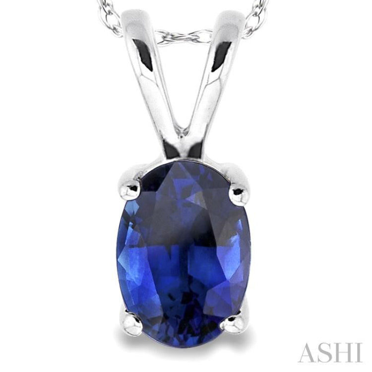 6x4 MM Oval Cut Sapphire Pendant in 14K White Gold with Chain