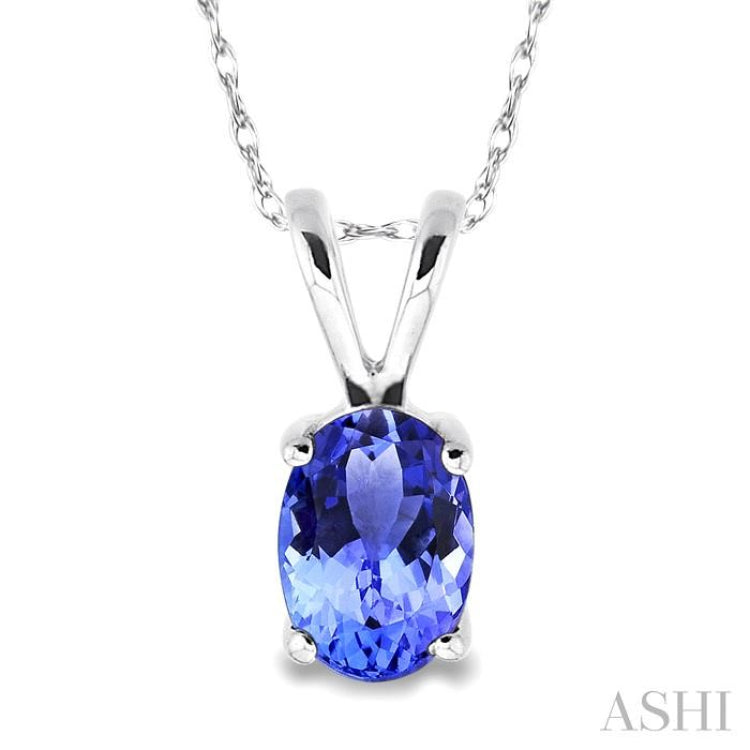 6x4 MM Oval Cut Tanzanite Pendant in 14K White Gold with Chain