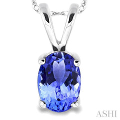 6x4 MM Oval Cut Tanzanite Pendant in 14K White Gold with Chain