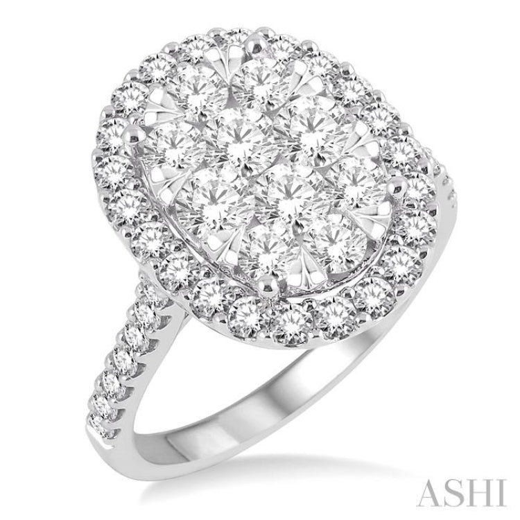 2 Ctw Oval Shape Diamond Lovebright Ring in 14K White Gold