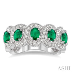 4x3 MM Oval Cut Emerald and 1/2 Ctw Round Cut Diamond Precious Ring in 14K White Gold