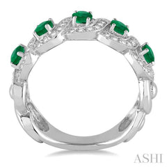 4x3 MM Oval Cut Emerald and 1/2 Ctw Round Cut Diamond Precious Ring in 14K White Gold