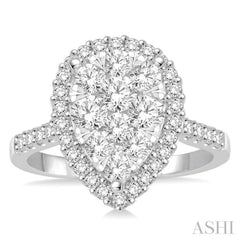 1 1/2 Ctw Pear Shape Diamond Lovebright Ring in 14K White Gold