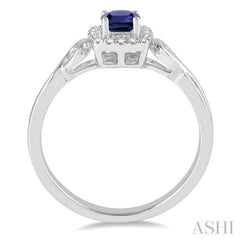 4x4 MM Cushion Shape Sapphire and 1/10 Ctw Round Cut Diamond Ring in 10K White Gold