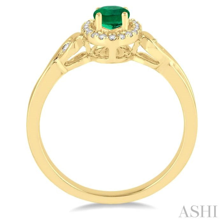 6x4 MM Oval Cut Emerald and 1/10 Ctw Round Cut Diamond Ring in 10K Yellow Gold