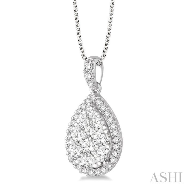 2 Ctw Pear Shape Diamond Lovebright Pendant in 14K White Gold with Chain