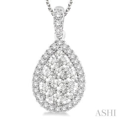 2 Ctw Pear Shape Diamond Lovebright Pendant in 14K White Gold with Chain