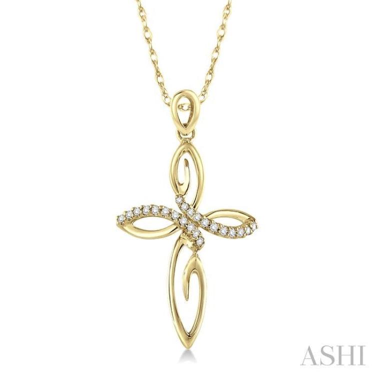 1/10 Ctw Round Cut Diamond Cross Pendant in 14K Yellow Gold With Chain