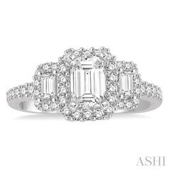 1 1/3 Ctw Diamond Engagement Ring with 3/4 Ct Emerald Cut Center Stone in 14K White Gold