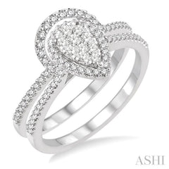 1/2 Ctw Diamond Lovebright Wedding Set with 1/3 Ctw Engagement Ring and 1/6 Ctw Wedding Band in 14K White Gold