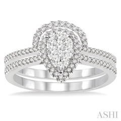 1/2 Ctw Diamond Lovebright Wedding Set with 1/3 Ctw Engagement Ring and 1/6 Ctw Wedding Band in 14K White Gold