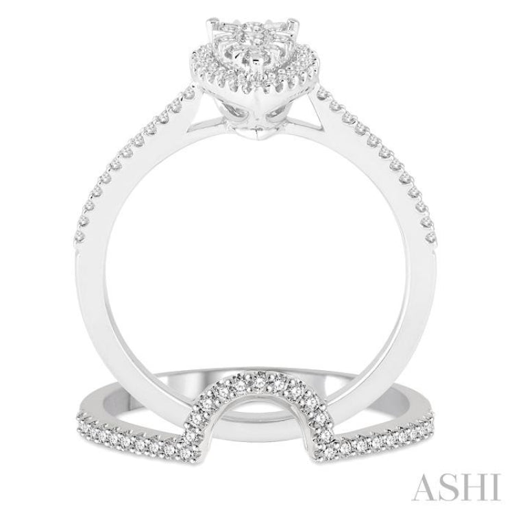 1/2 Ctw Diamond Lovebright Wedding Set with 1/3 Ctw Engagement Ring and 1/6 Ctw Wedding Band in 14K White Gold