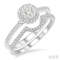 1/2 Ctw Round Shape Diamond Lovebright Wedding Set with 1/3 Ctw Engagement Ring and 1/6 Ctw Wedding Band in 14K White Gold