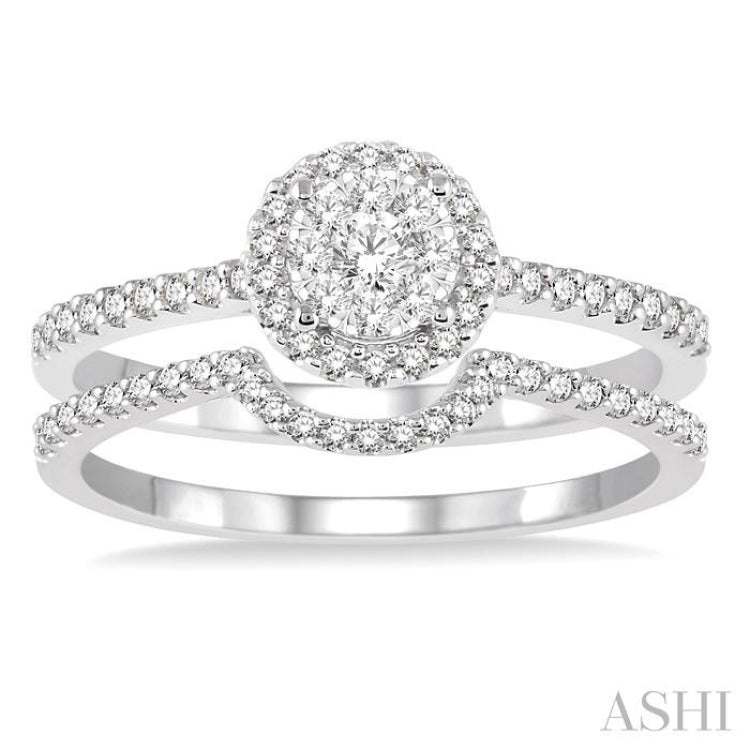 1/2 Ctw Round Shape Diamond Lovebright Wedding Set with 1/3 Ctw Engagement Ring and 1/6 Ctw Wedding Band in 14K White Gold