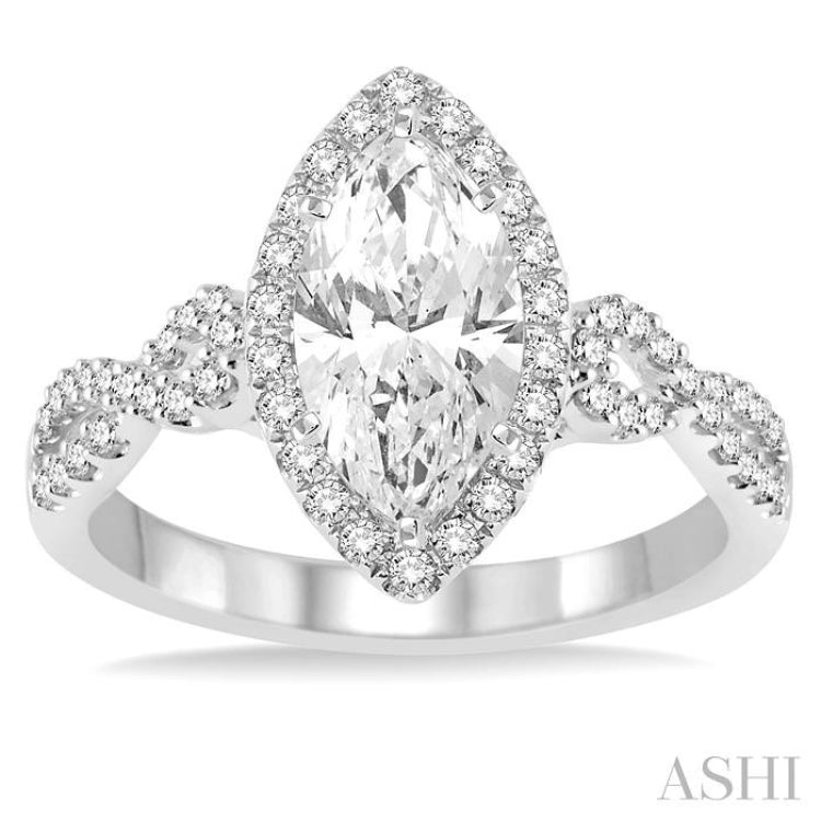 1 Ctw Diamond Engagement Ring with 5/8 Ct Marquise Cut Center Stone in 14K White Gold