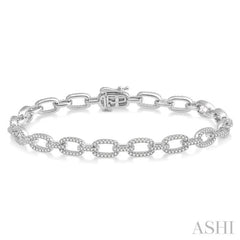 1 1/2 Ctw Round Cut Diamond Encrusted Link Paper Clip Chain Bracelet in 14K White Gold