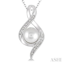 7x7 MM Cultured Pearl and 1/20 Ctw Round Cut Diamond Pendant in Sterling Silver with Chain