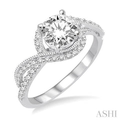 7/8 Ctw Diamond Engagement Ring with 1/2 Ct Round Cut Center Stone in 14K White Gold